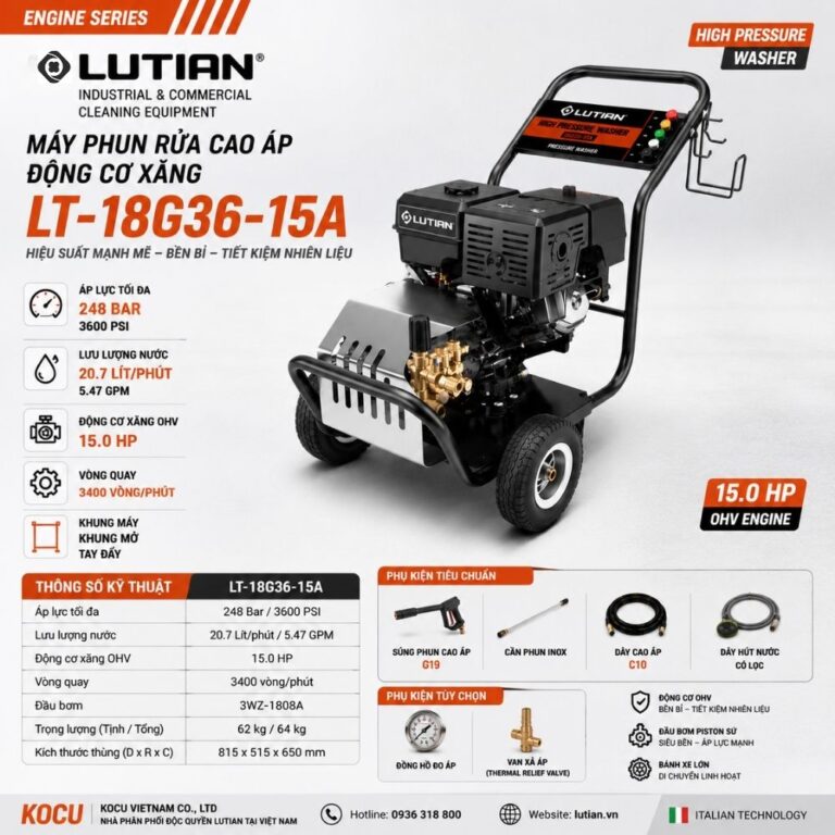 Máy Phun Rửa Cao Áp Chạy Xăng Lutian LT-18G36-15A (15HP / 248Bar) Chính Hãng
