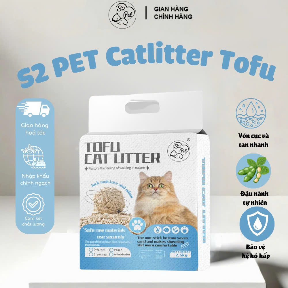 Cát Vệ Sinh Cho Mèo S2 PET Tofu – Từ Đậu Nành Thiên Nhiên, An Toàn Tuyệt Đối Cho Boss Cưng