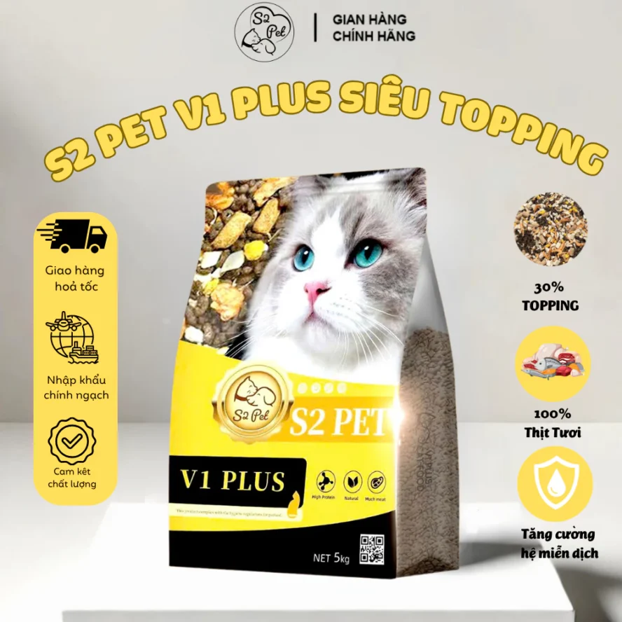 S2 PET V1 5kg Hạt siêu topping cho mèo mọi lứa tuổi