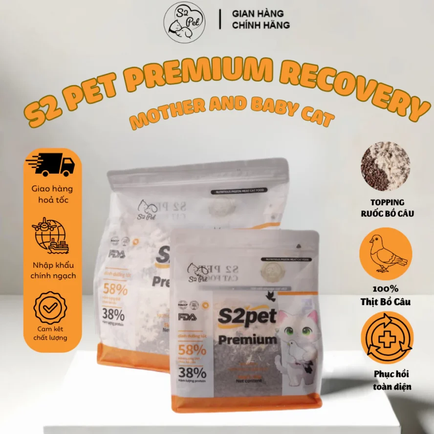 Thức ăn hạt cho mèo S2 Pet Premium Recovery , Mother & Baby Cat, 100% ruốc bồ câu