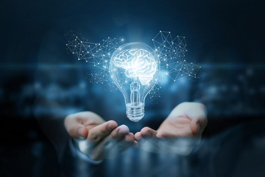 illustration of light bulb with brain in it