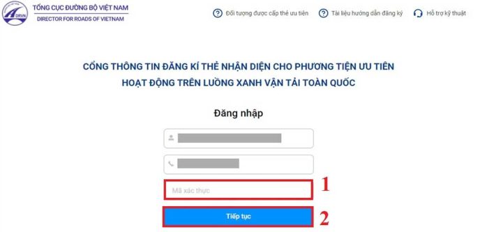 Hướng dẫn đăng ký luồng xanh online cho xe tải từ A – Z 4 Điền mã xác thực website