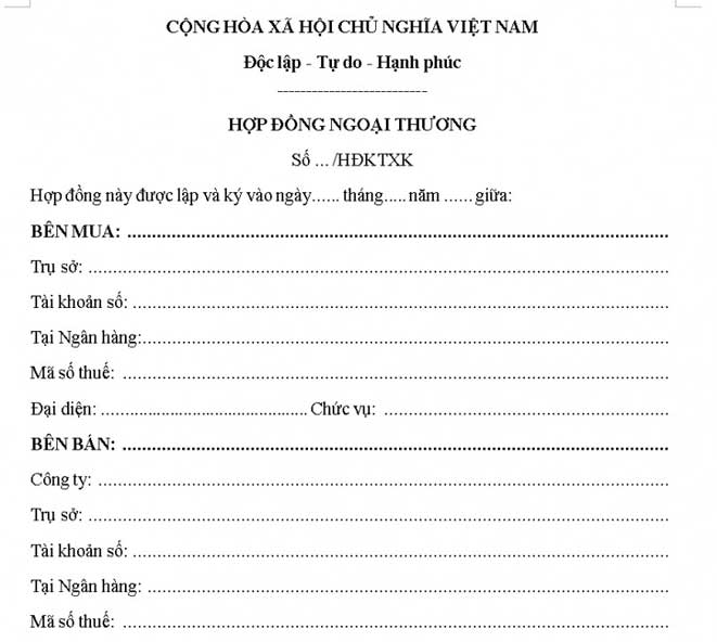 Mẫu hợp đồng ngoại thương