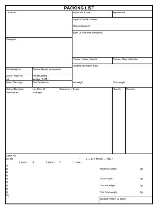 Nội dung trên Packing List
