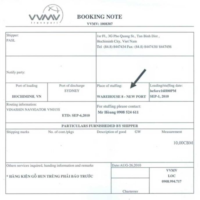 Booking Note là gì