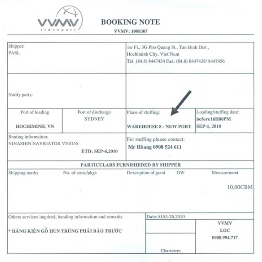 Booking Note là gì