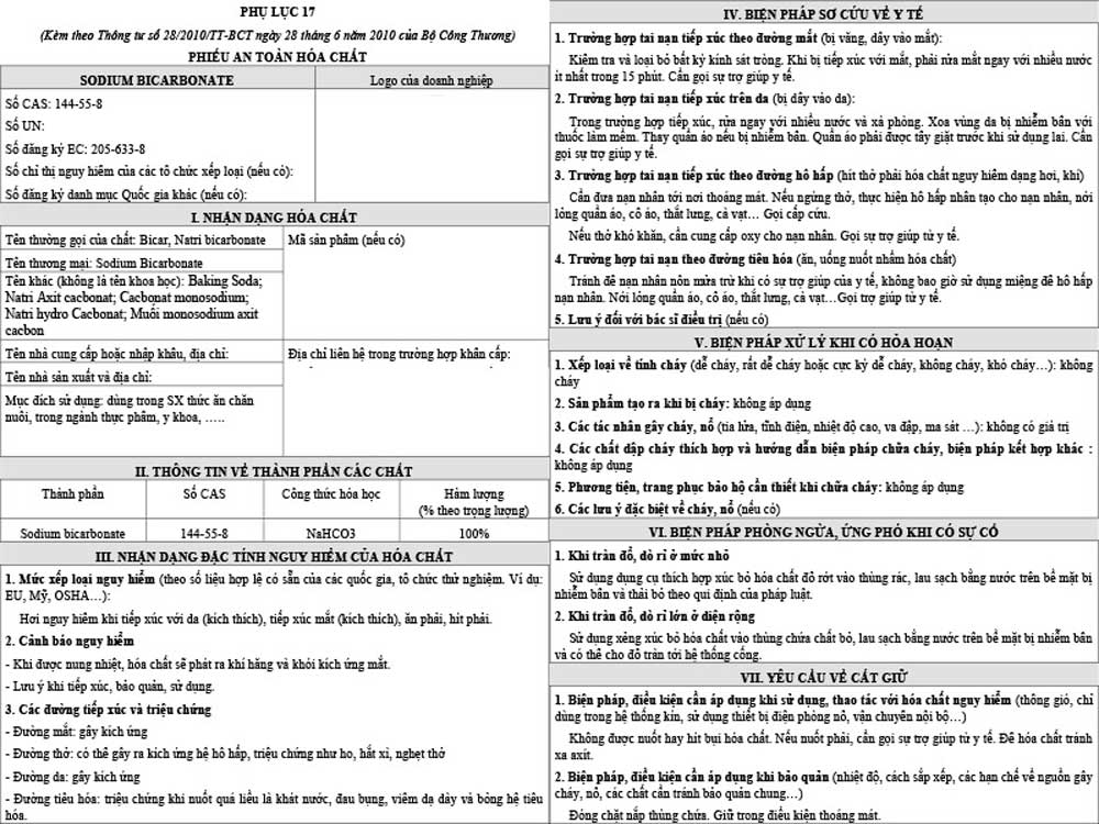 Nội dung trên bảng chỉ dẫn MSDS