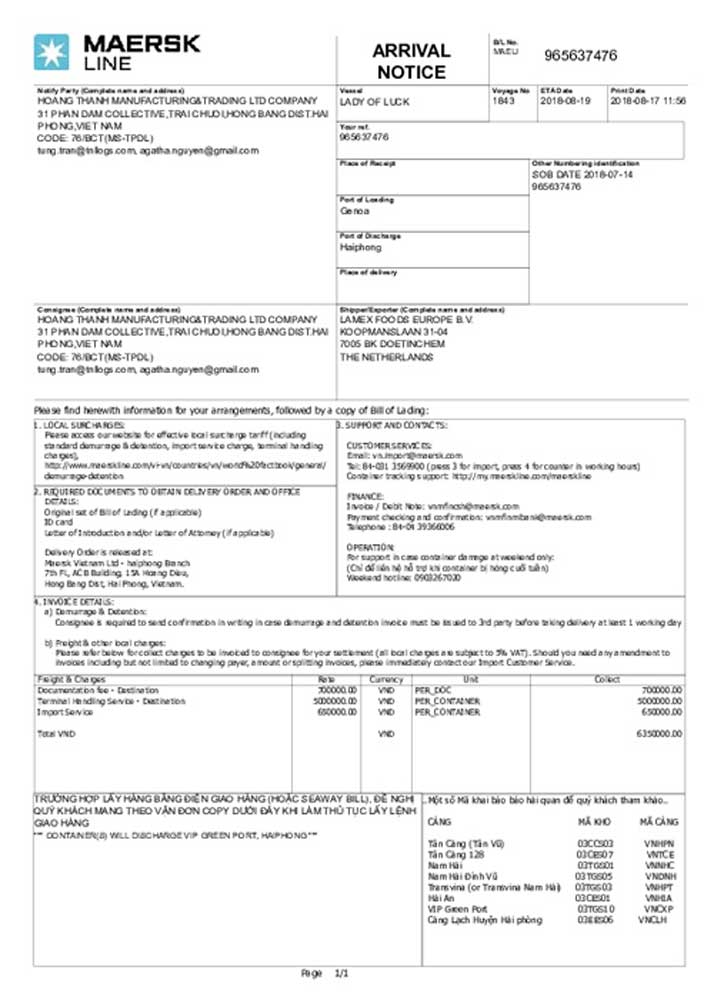 Các loại chứng từ vận chuyển đường hàng không 4 Thông báo hàng đến (Arrival Notive)