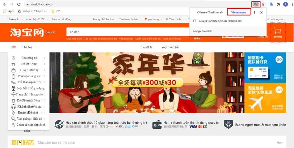 Dịch trang web taobao sang tiếng việt
