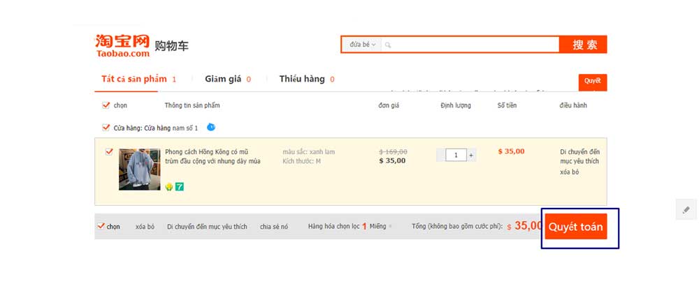 Tiến hành thanh toán trên Taobao