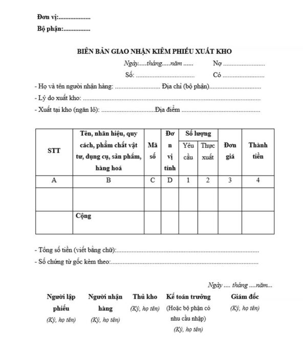 Biên bản giao nhận