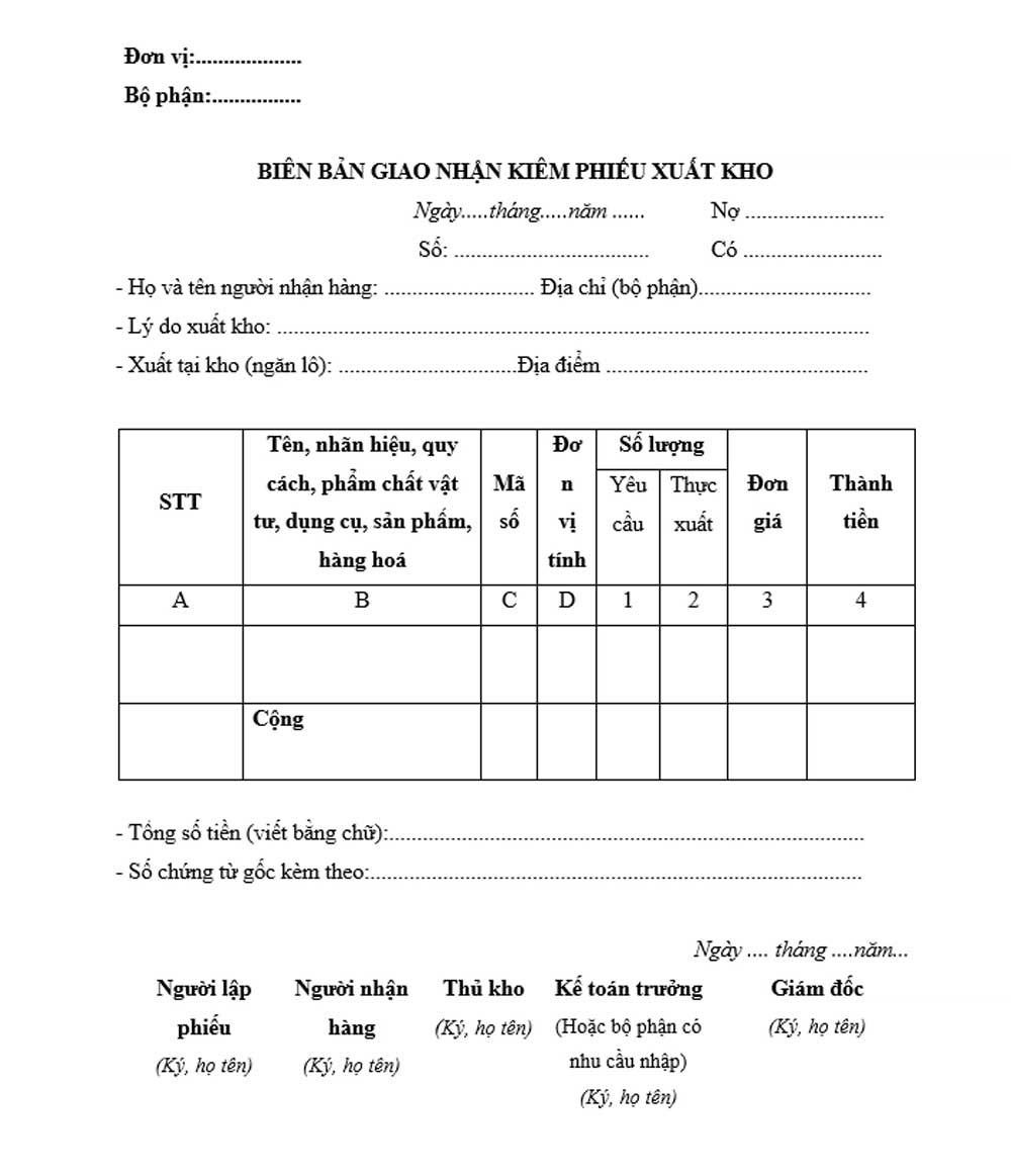 Biên bản giao nhận
