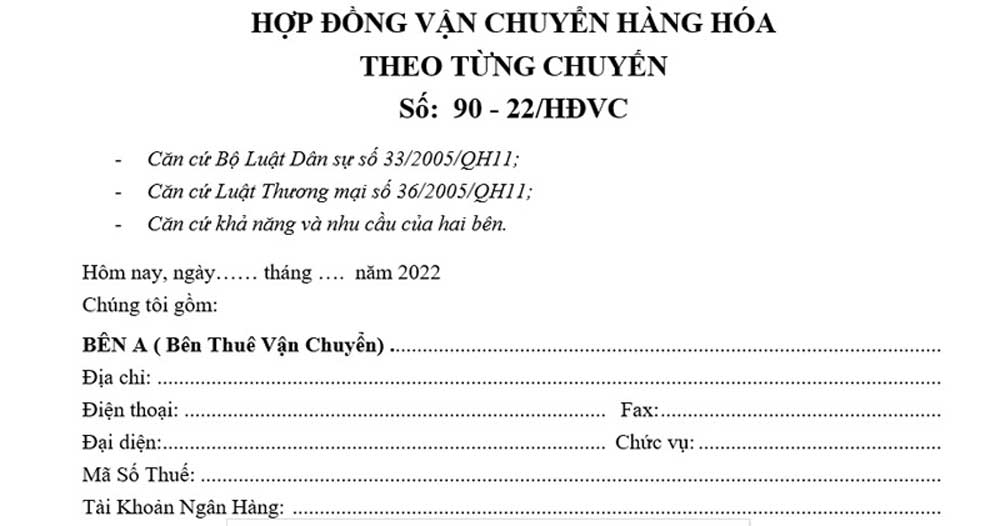 Hợp đồng vận chuyển hàng hóa