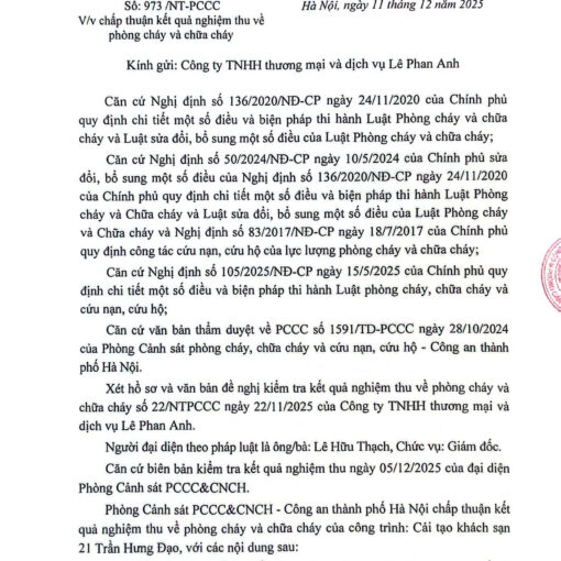 Biên bản nghiệm thu PCCC Lapit Hotel 21 Trần Hưng Đạo