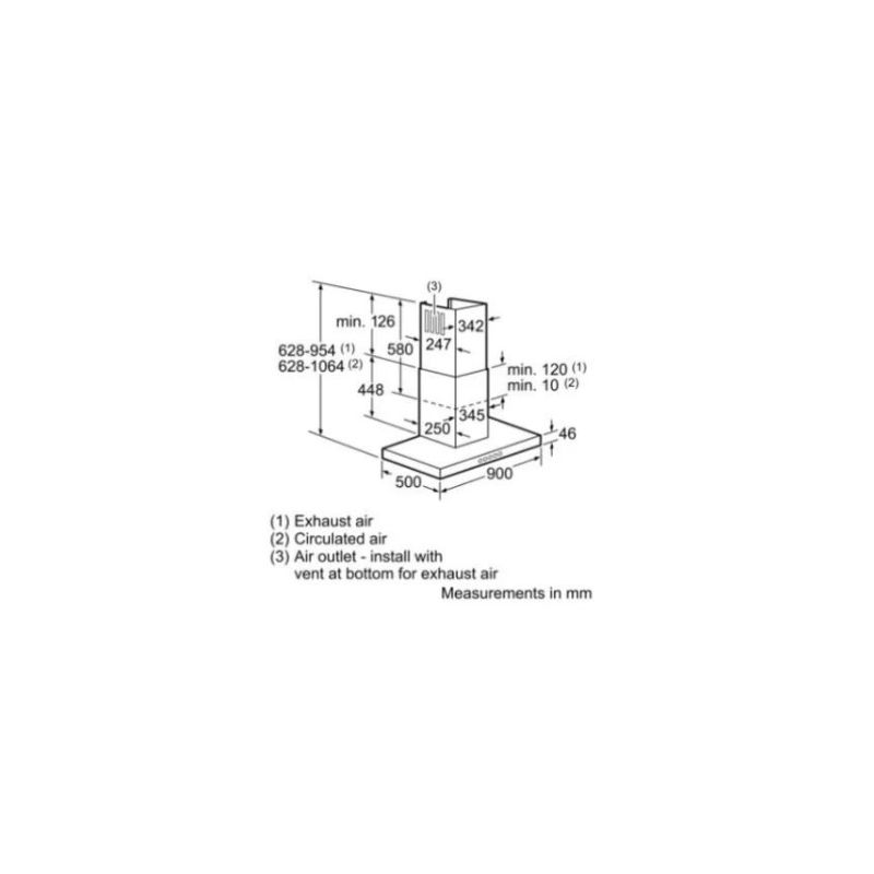 Kích thước của Máy hút mùi Bosch DWB098U50 Kích thước của Máy hút mùi Bosch DWB098U50