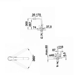 Kích thước vòi rửa bát Bosch Blanco FONTAS II Chrome 523128