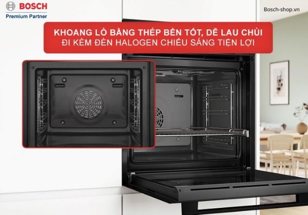 Lò nướng Bosch HBG536EB3 Khoang lò thép không gỉ