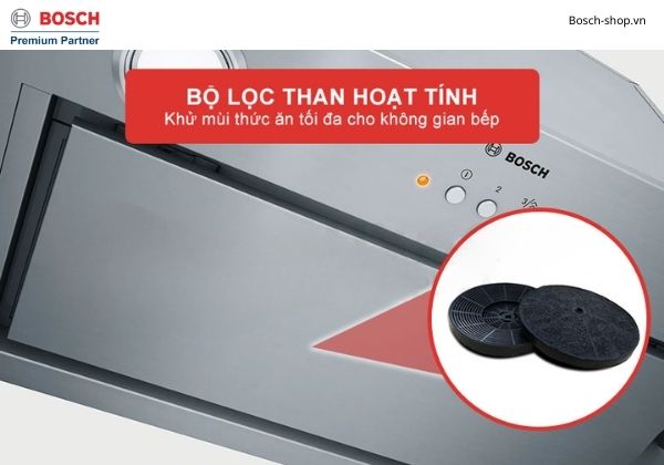 Máy hút mùi Bosch DHL885C Khử mùi hiệu quả với chế độ hút tuần hoàn bằng than hoạt tính