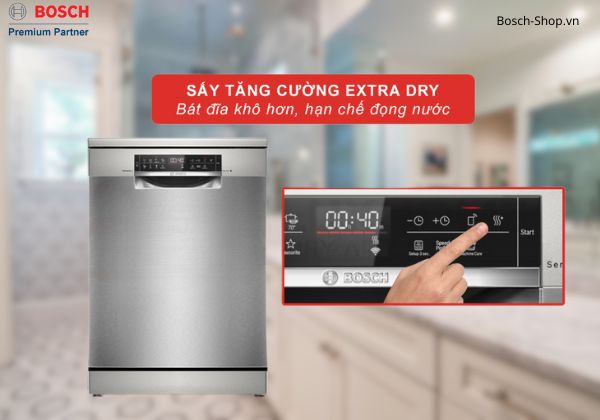 Máy rửa bát Bosch SMS6ZCI16 ExtraDry Sấy tăng cường cho bát đĩa khô ráo hơn