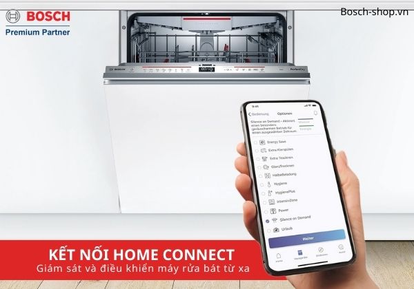 Máy rửa bát Bosch SMV6ZCX42E kết nối Home Connect, điều khiển từ xa