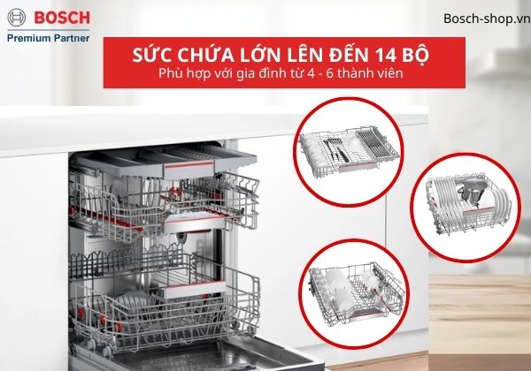 Máy rửa bát Bosch SMV6ZCX42E sức chứa 14 bộ