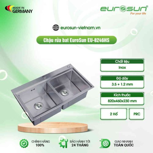 Chậu rửa bát inox 2 hố Eurosun HANDMADE SKYLAND EU-8246HS