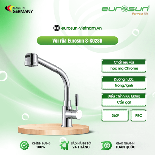 Vòi rửa bát nóng lạnh Eurosun S-K028R có dây rút