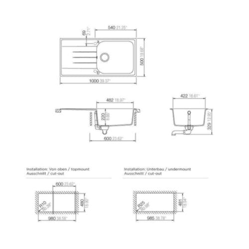 thông số kỹ thuật của Chậu đá Hafele Julius HS-GSD10050 570.36.450