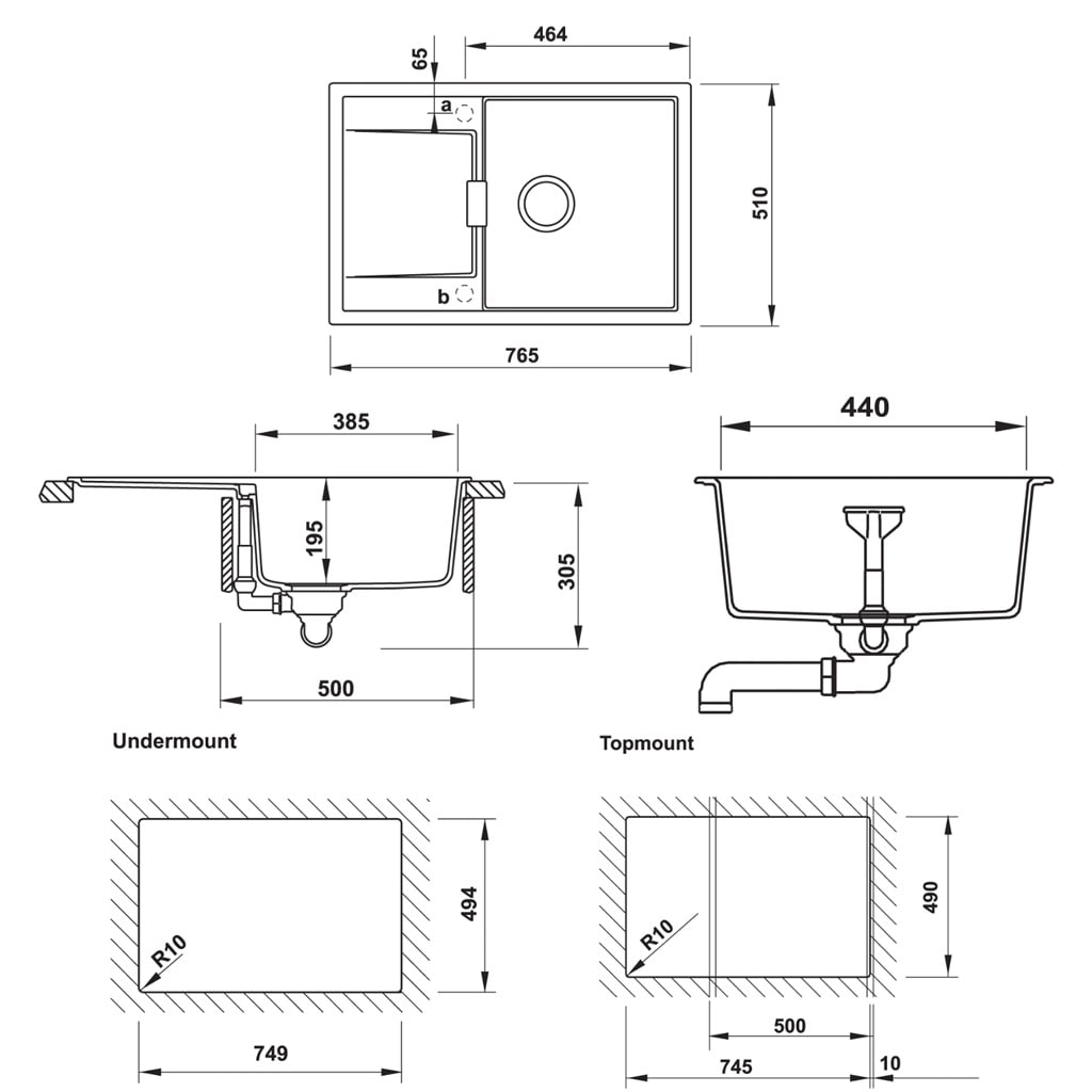 Kích thước chậu rửa bát đá Hafele HS20-GKD1S60 570.30.130 Kích thước chậu rửa bát đá Hafele HS20-GKD1S60 570.30.130