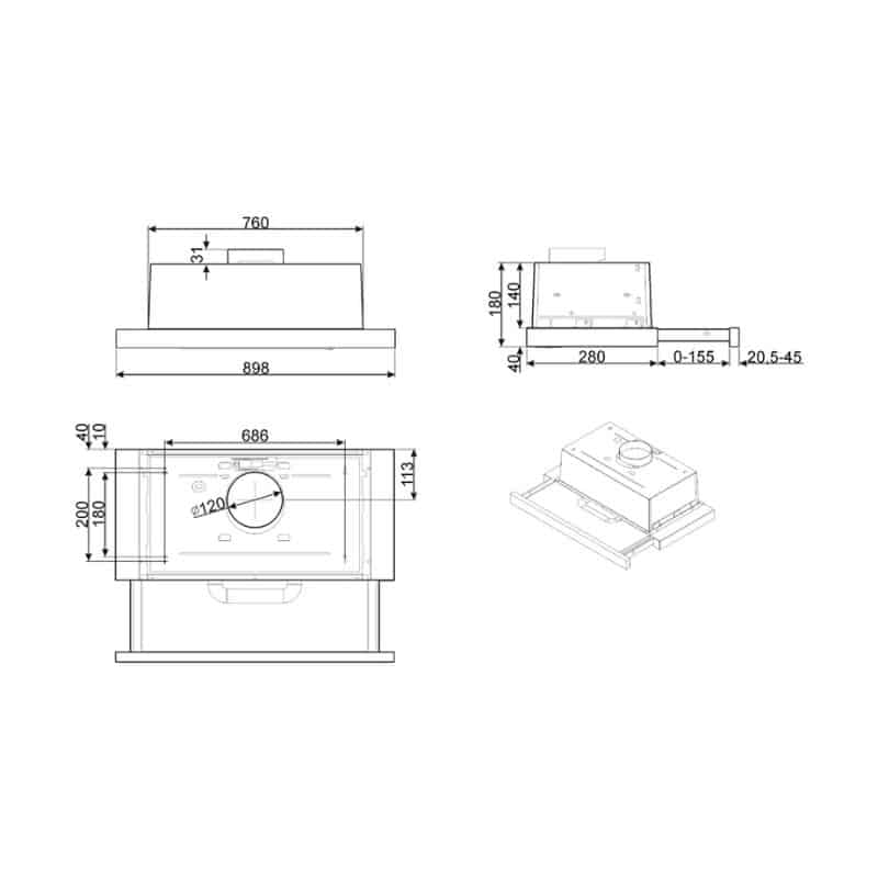 Kích thước Máy hút mùi âm tủ Hafele Smeg KSET91E2 536.84.822 Kích thước Máy hút mùi âm tủ Hafele Smeg KSET91E2 536.84.822