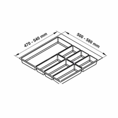Khay chia đa năng đựng dao kéo thìa nĩa Hafele 556.52.246 3 Kích thước khay chia đa năng đựng dao kéo thìa nĩa Hafele 556.52.246