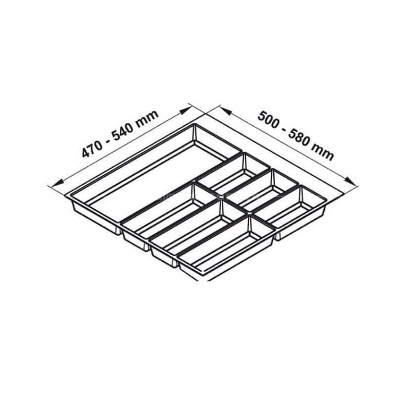 Kích thước khay chia đa năng đựng dao kéo thìa nĩa Hafele 556.52.246 Kích thước khay chia đa năng đựng dao kéo thìa nĩa Hafele 556.52.246