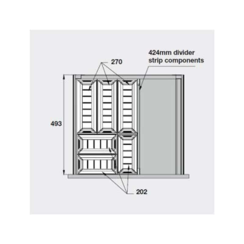 Kích thước phụ kiện chia ngăn FINELINE cho hộc tủ Hafele 556.05.419 Kích thước phụ kiện chia ngăn FINELINE cho hộc tủ Hafele 556.05.419
