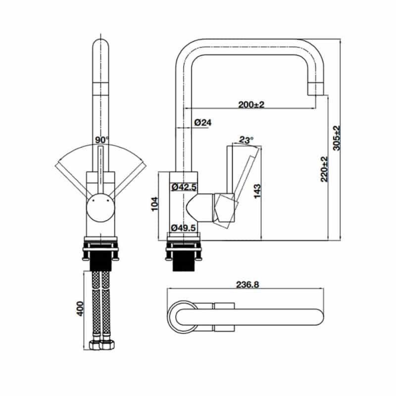 Kích thước Vòi rửa bát Hafele HT21-CH1F220U 577.55.250 Vòi rửa bát Hafele HT21-CH1F220U 577.55.250