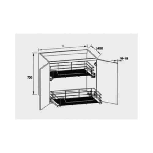 Kích thước bộ rổ kéo Hafele 549.03.134 cho tủ bếp dưới rộng 600mm