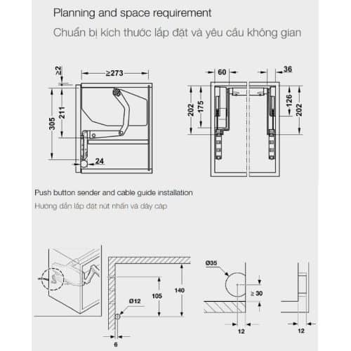 Bộ tay nâng FREE SWING E Hafele 372.29.714 trắng 4 Lắp đặt bộ tay nâng FREE SWING E Hafele 372.29.714 trắng