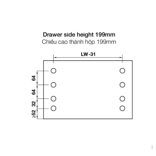 Ray hộp Hafele 552.79.085 Alto B199 500mm, trắng, nắp kim loại 6 Chiều cao ray hộp Hafele 552.79.085 Alto B199 500mm, trắng, nắp kim loại