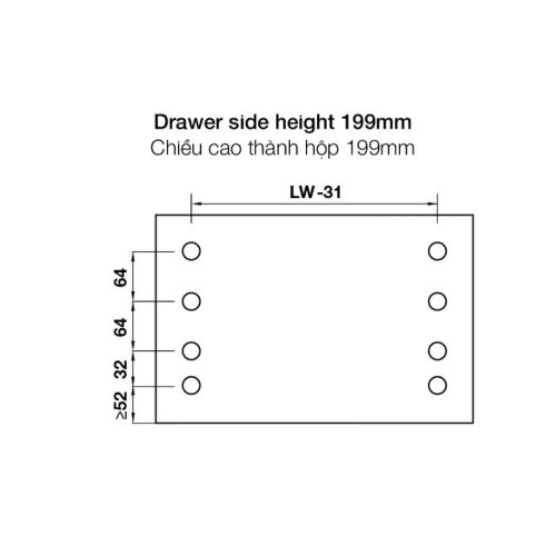 Ray hộp Hafele 552.79.785 Alto B199 500mm trắng, nắp kim loại 5 Chiều cao ray hộp Hafele 552.79.785 Alto B199 500mm trắng, nắp kim loại
