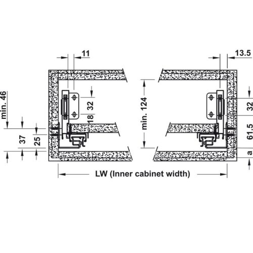 Ray hộp Alto-S chiều cao 80mm Hafele 552.35.365 3 Kích thước ray hộp Hafele 552.35.365