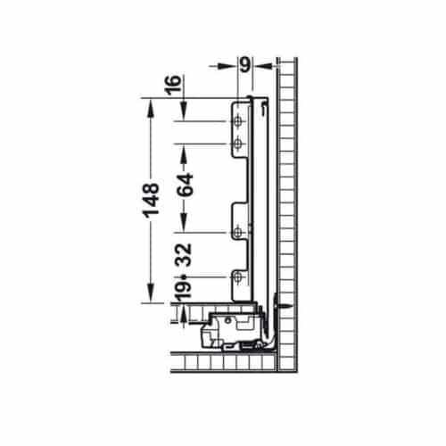 Ray hộp Hafele Legrabox 550.71.705 giảm chấn trắng 40kg C 177mm 3 Kích thước Ray hộp Hafele Legrabox 550.71.705 giảm chấn trắng 40kg C 177mm