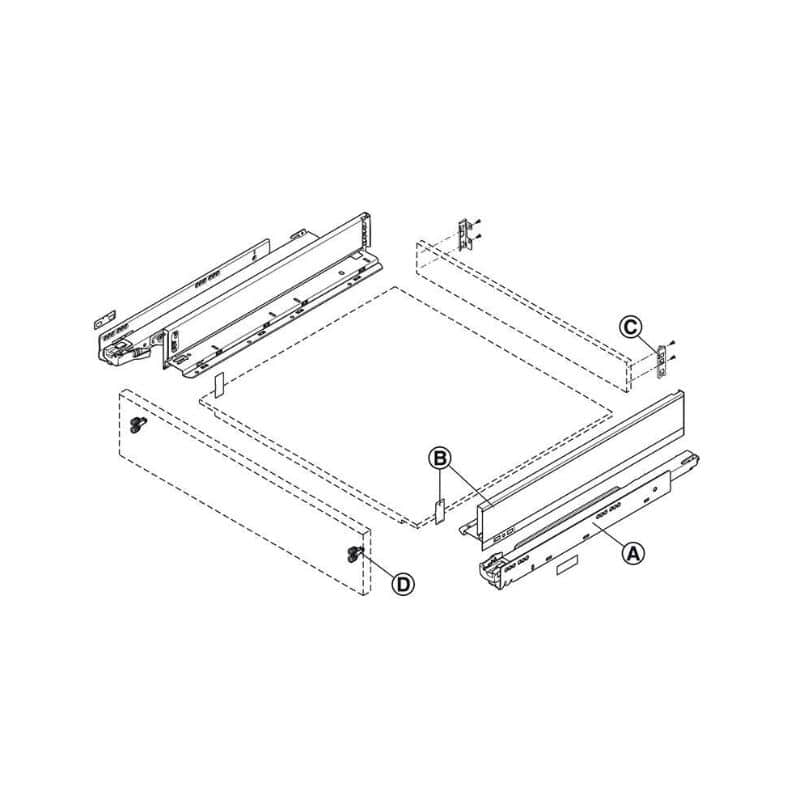 Kích thước Ray hộp Hafele Legrabox 550.70.725 giảm chấn trắng 40kg M 90,5mm Kích thước Ray hộp Hafele Legrabox 550.70.725 giảm chấn trắng 40kg M 90,5mm