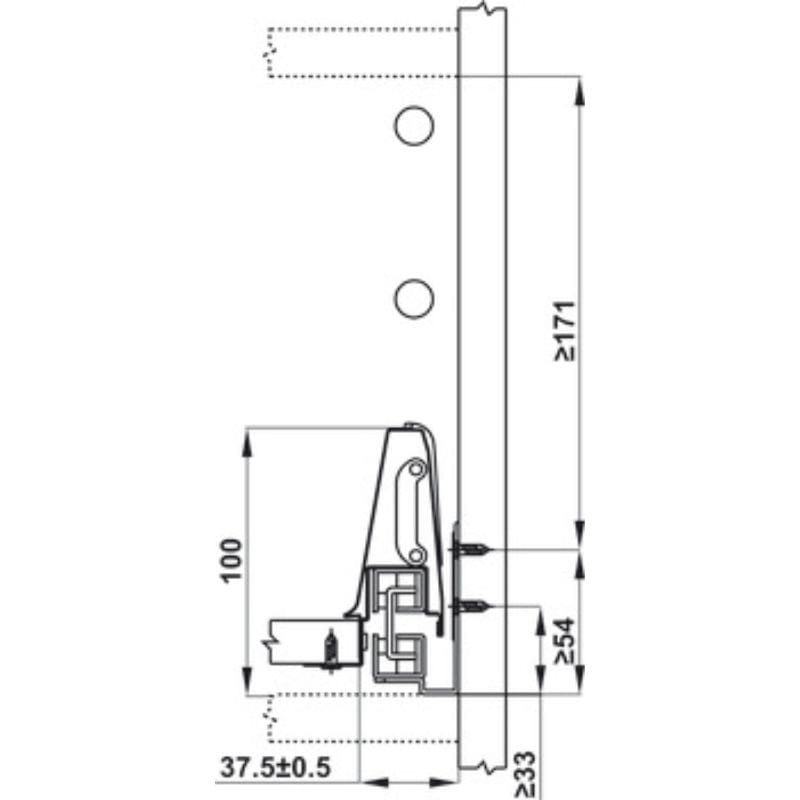 Ray hộp kính Hafele 552.03.791 Alto giảm chấn màu trắng mờ H84xD300mm (4) Ray hộp kính Hafele 552.03.791 Alto giảm chấn màu trắng mờ H84xD300mm (4)