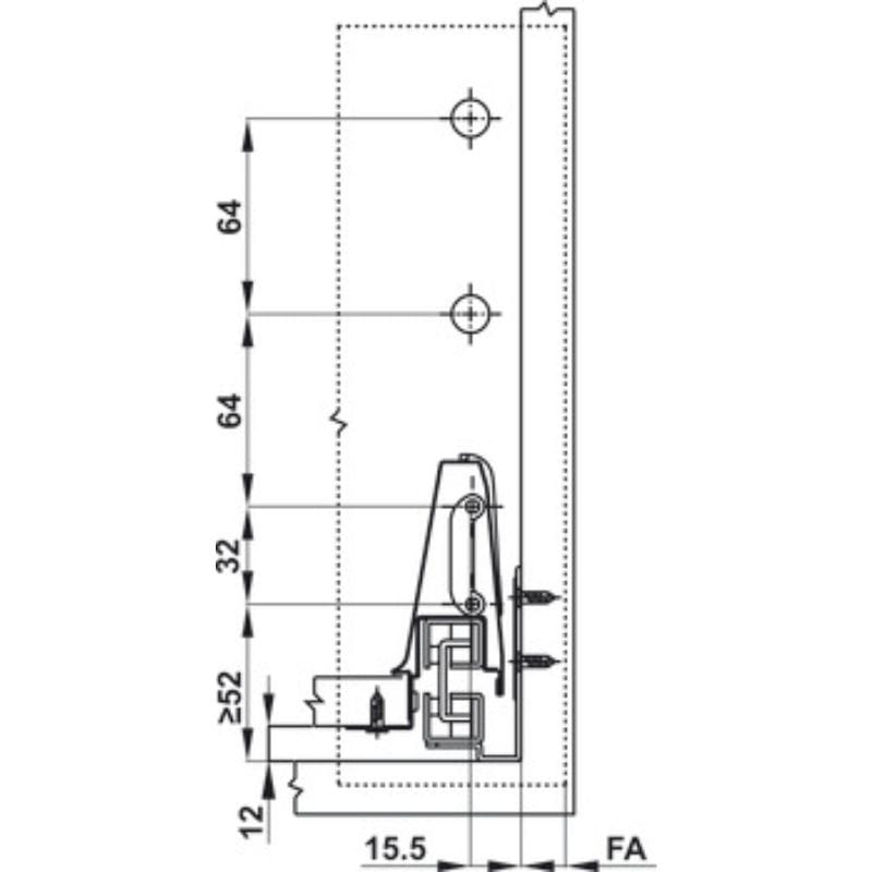 Ray hộp kính Hafele 552.03.791 Alto giảm chấn màu trắng mờ H84xD300mm (1) Ray hộp kính Hafele 552.03.791 Alto giảm chấn màu trắng mờ H84xD300mm (1)
