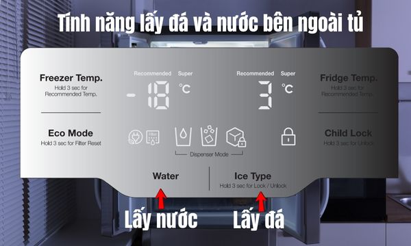 Tính năng lấy đá và nước bên ngoài tủ