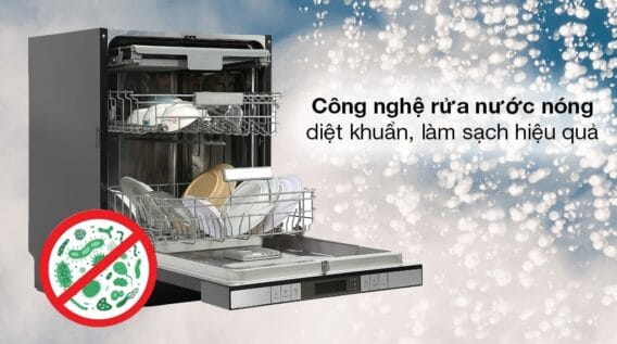 công nghệ rửa nước nóng của máy rửa bát bán âm Häfele