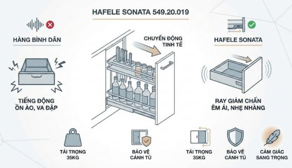 Bộ rổ gia vị, dao thớt Hafele Sonata 549.20.019 350mm 11 Ray trượt giảm chấn