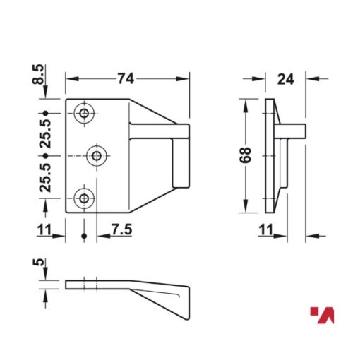 Kích thước bas chốt ngang Hafele 911.56.024