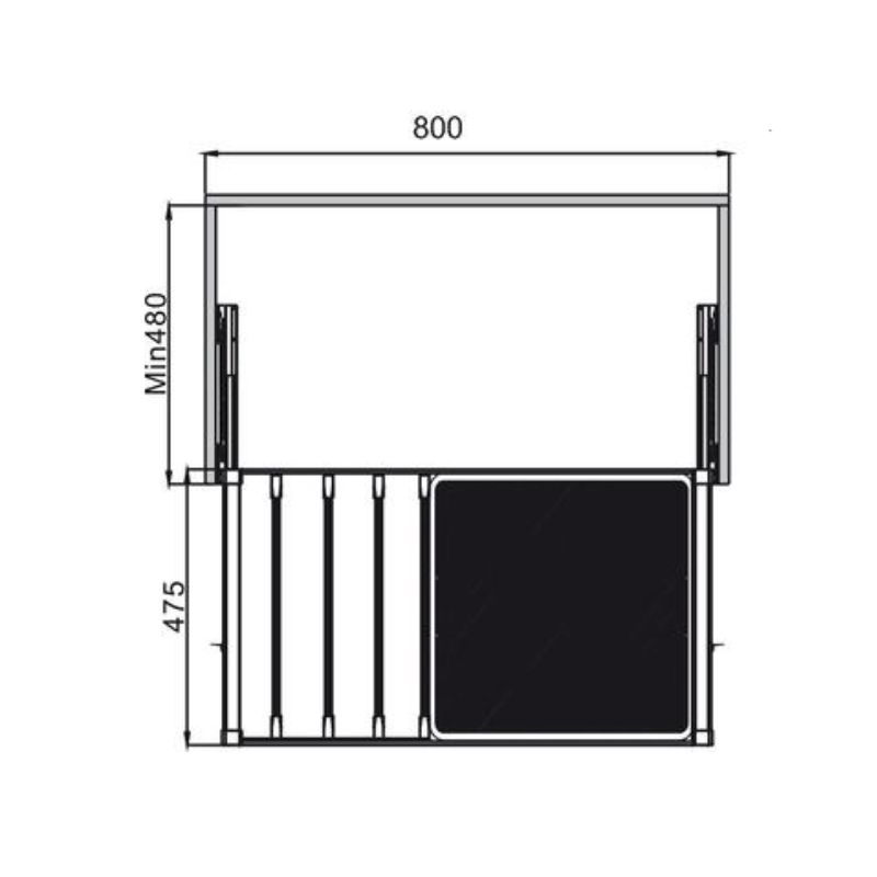 Kích thước giá treo quần kèm giỏ 800mm Hafele 807.95.831 Kích thước giá treo quần kèm giỏ 800mm Hafele 807.95.831
