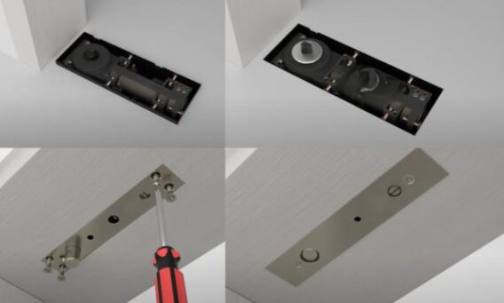 Bước 3_ Cố định hộp bản lề sàn