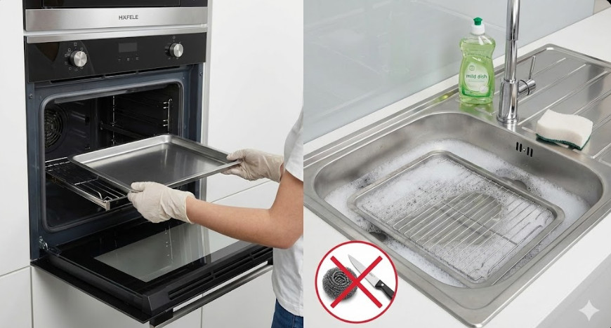 Bước 2: Tháo khay, vỉ nướng và phụ kiện lò nướng Hafele